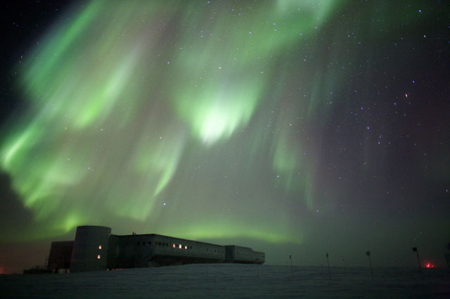 Aurora over the South Pole Station